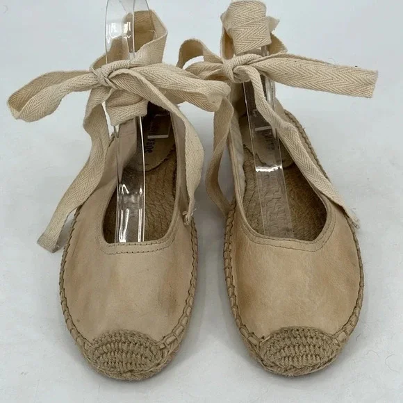 Soludos Leather Lace Up Espadrille Ballet Flats in Tan - Size 6 - Picture 3 of 11